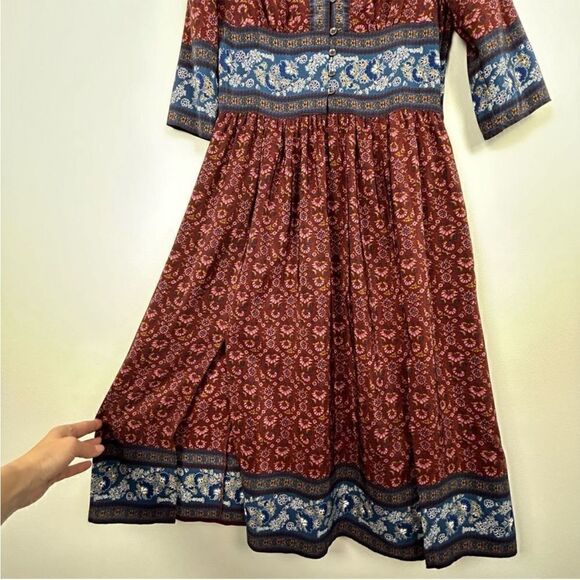 Sea Burgundy and Blue Silk Floral Dress - Picture 7 of 16